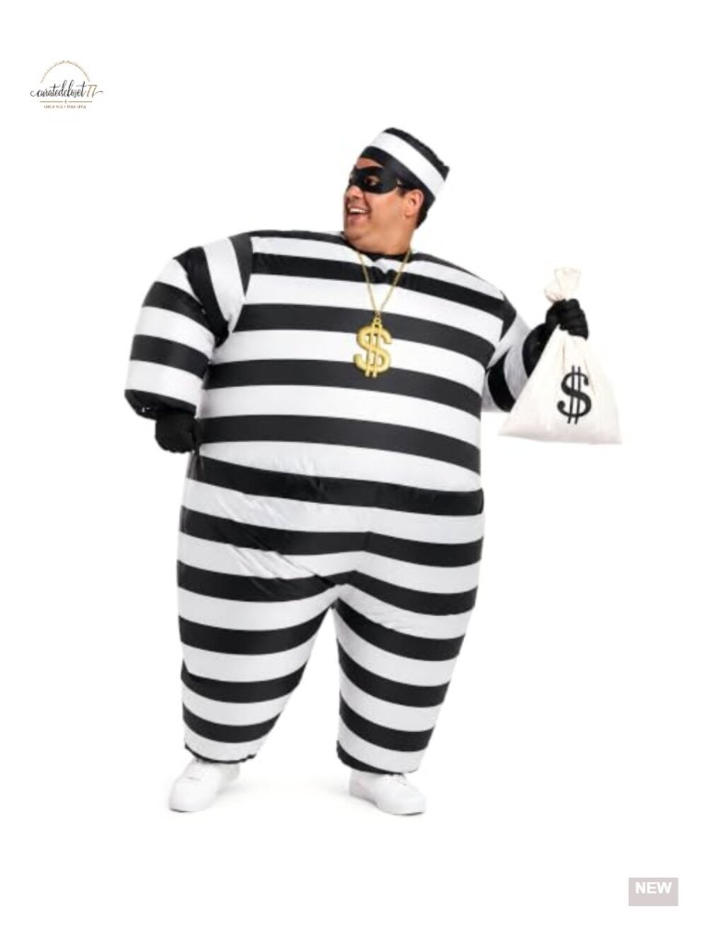 Inflatable Robber Costume Adult Blow Up Halloween Funny Cosplay with Money Bag